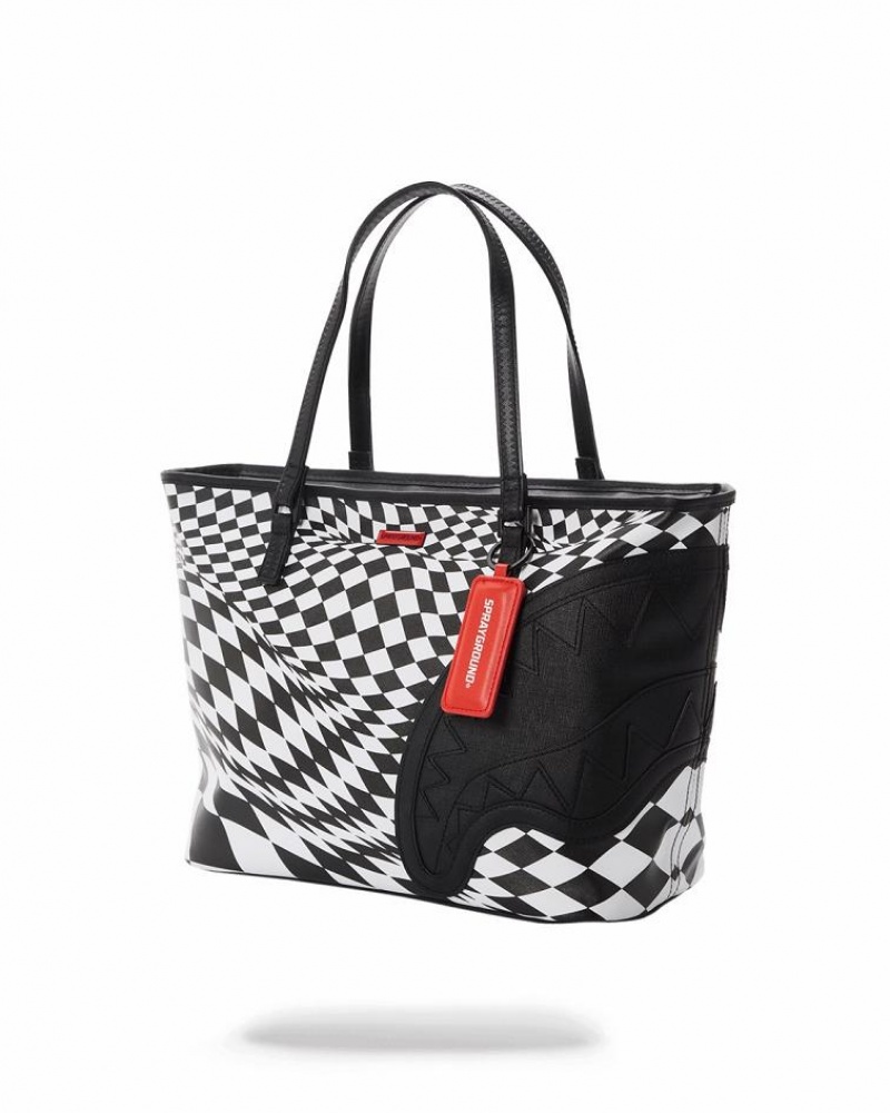 Black Women's Sprayground Trippy Check Tote Bags | PAXC08614