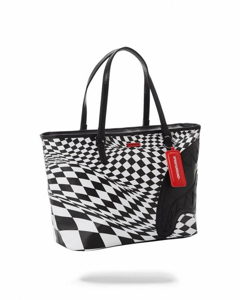 Black Women's Sprayground Trippy Check Tote Bags | PAXC08614