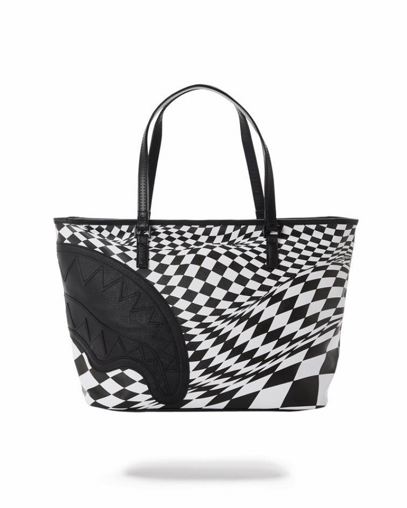 Black Women's Sprayground Trippy Check Tote Bags | PAXC08614