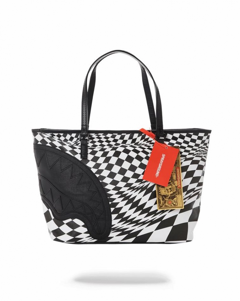 Black Women's Sprayground Trippy Check Tote Bags | PAXC08614