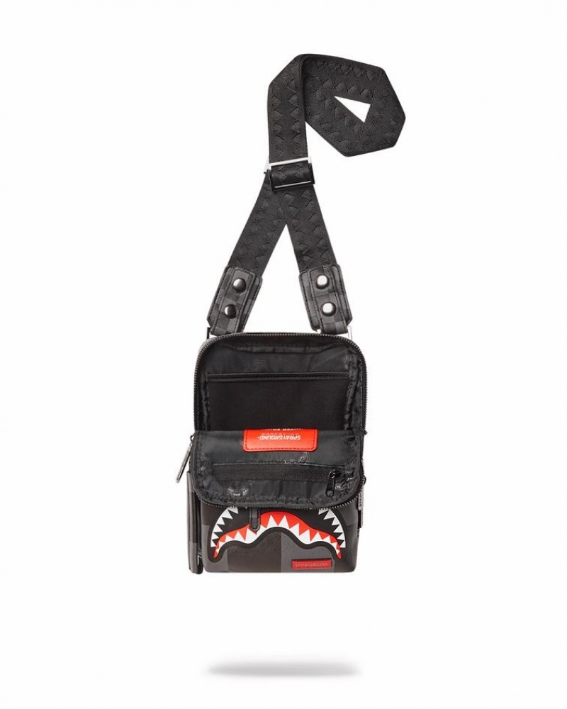 Black Women's Sprayground Xtc Grey Sharks In Paris Slings Bag | WUJH51386