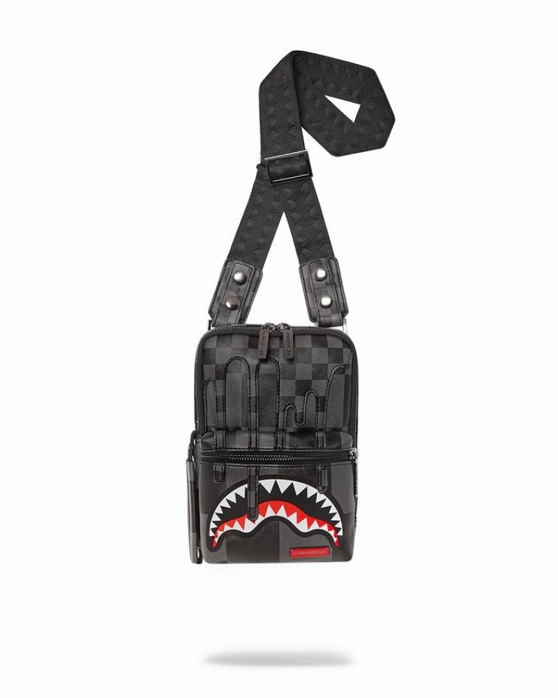 Black Women\'s Sprayground Xtc Grey Sharks In Paris Slings Bag | WUJH51386