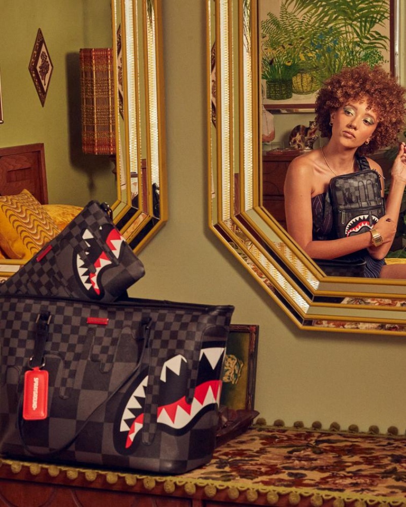 Black Women's Sprayground Xtc Grey Sharks In Paris Tote Bags | QOEJ75839