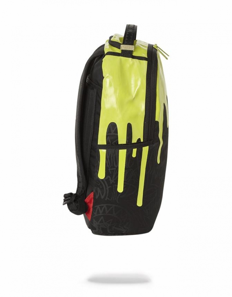 Black Yellow Men's Sprayground Neon Drip Backpacks | UZEJ82904