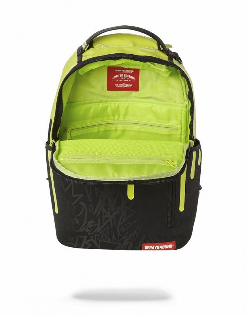 Black Yellow Men's Sprayground Neon Drip Backpacks | UZEJ82904