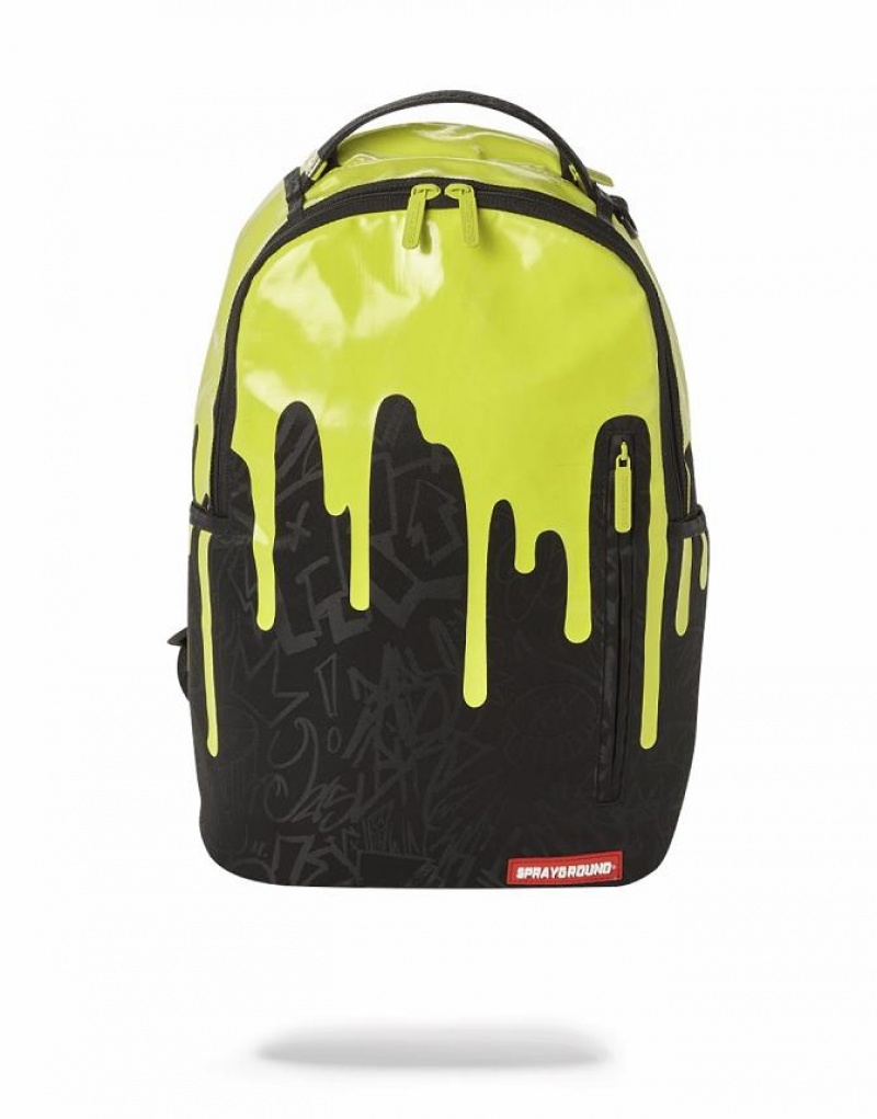 Black Yellow Men\'s Sprayground Neon Drip Backpacks | UZEJ82904