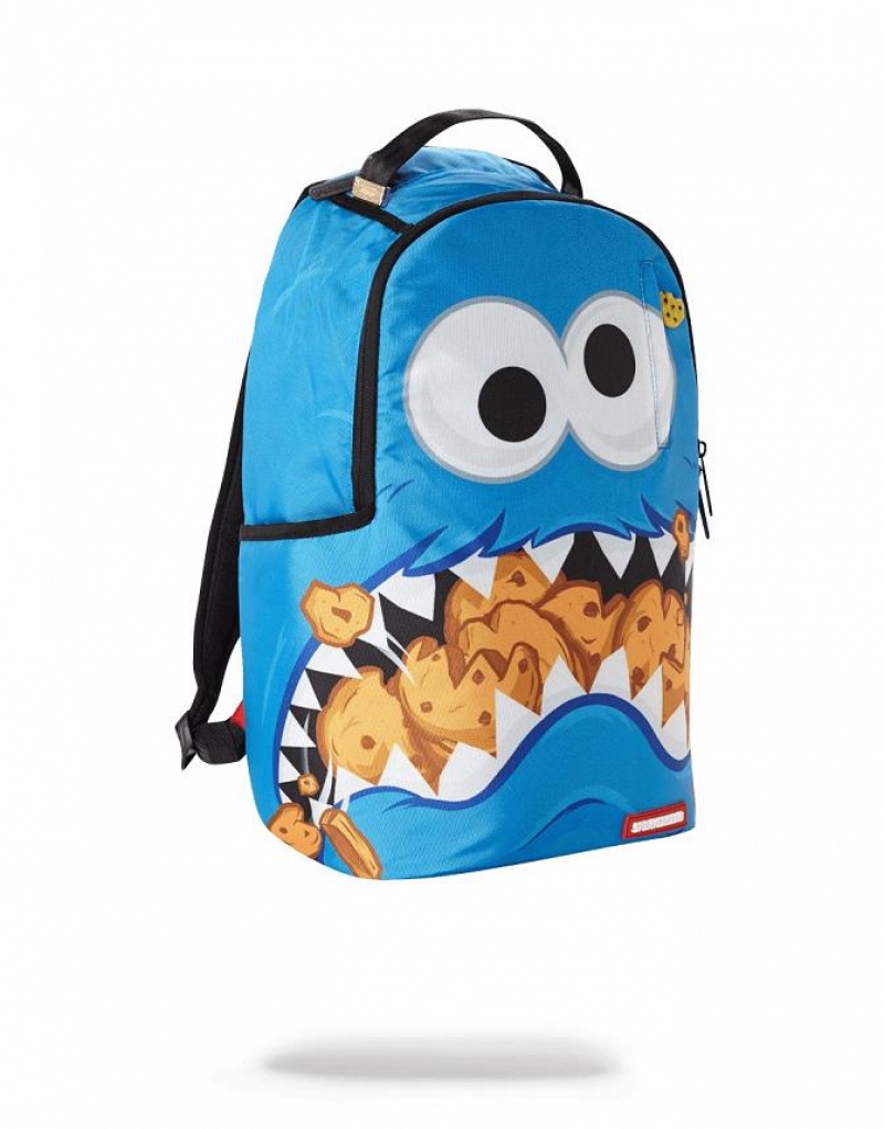 Blue Men's Sprayground Cookie Monster Shark Backpacks | RBOK84762