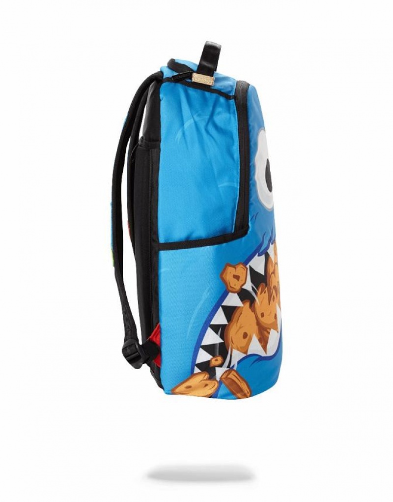 Blue Men's Sprayground Cookie Monster Shark Backpacks | RBOK84762