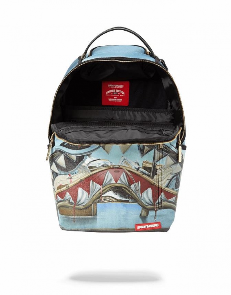 Blue Men's Sprayground Dali Shark Backpacks | CDWO69420