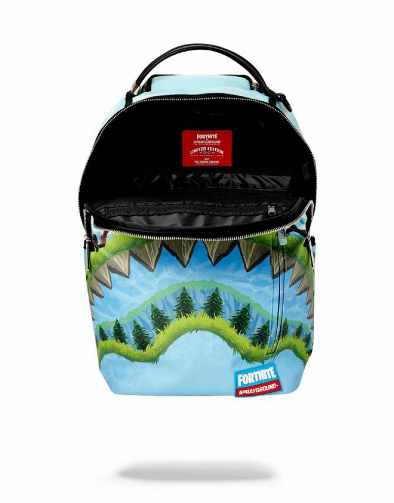 Blue Men's Sprayground Fortnite Shark Royale Backpacks | BEZG01596