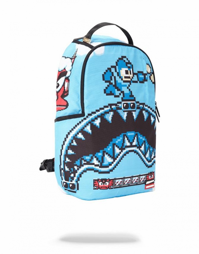 Blue Men's Sprayground Mega Man Destroyer Shark Backpacks | QYJM91584