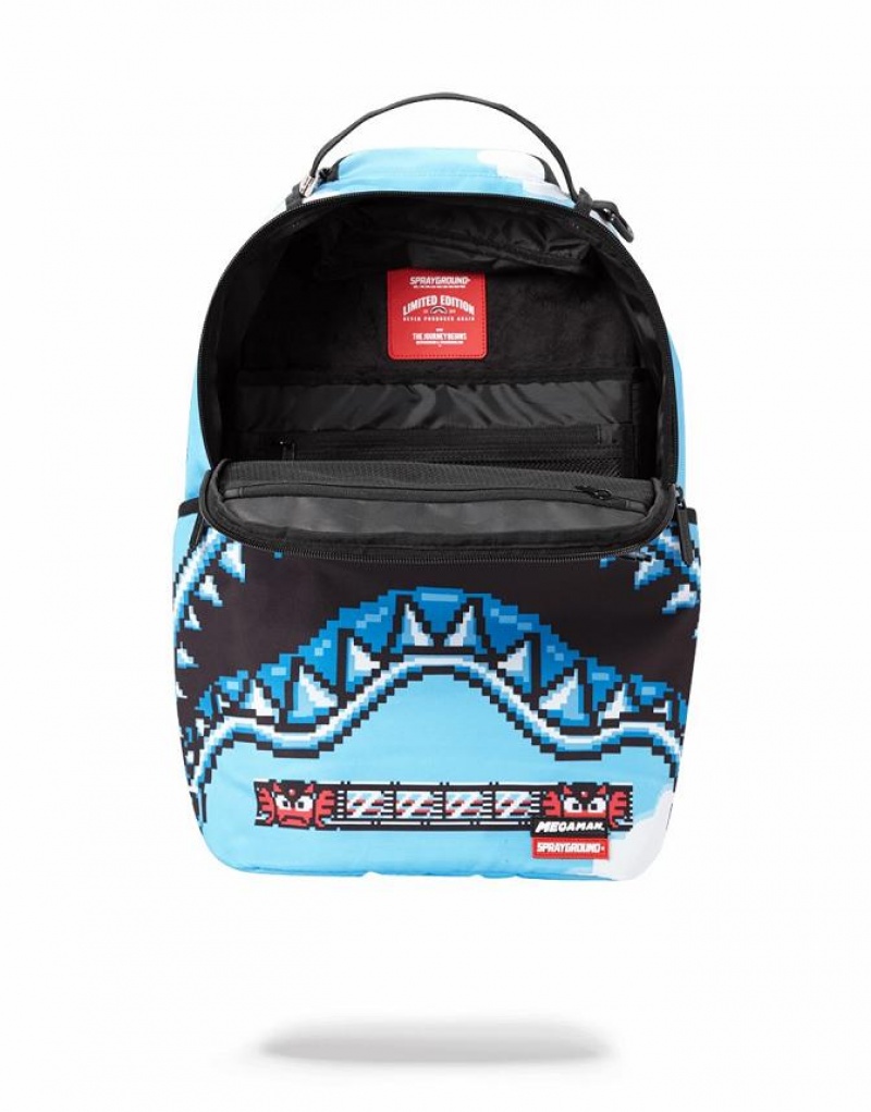 Blue Men's Sprayground Mega Man Destroyer Shark Backpacks | QYJM91584