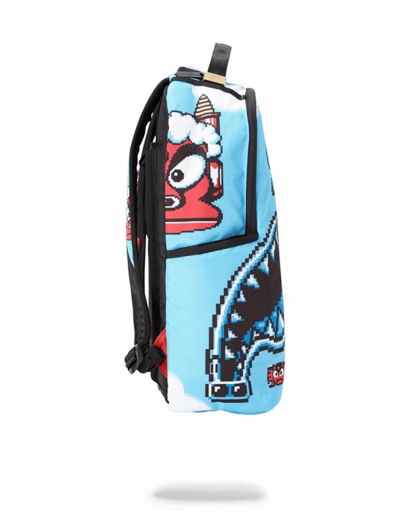 Blue Men's Sprayground Mega Man Destroyer Shark Backpacks | QYJM91584