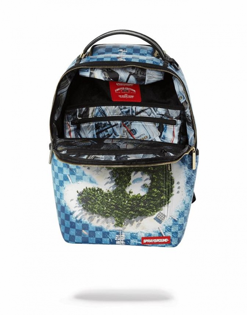 Blue Men's Sprayground Money Backpacks | PTXE40726