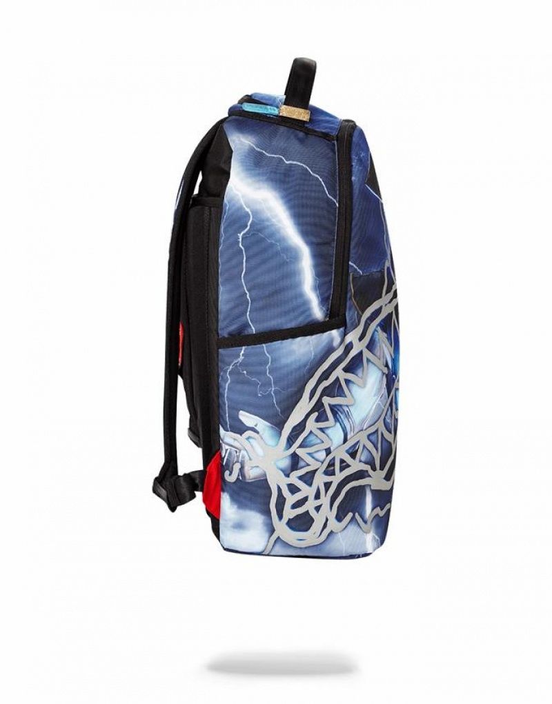 Blue Men's Sprayground Mortal Kombat Raiden Sharkmouth Backpacks | YKGU43570