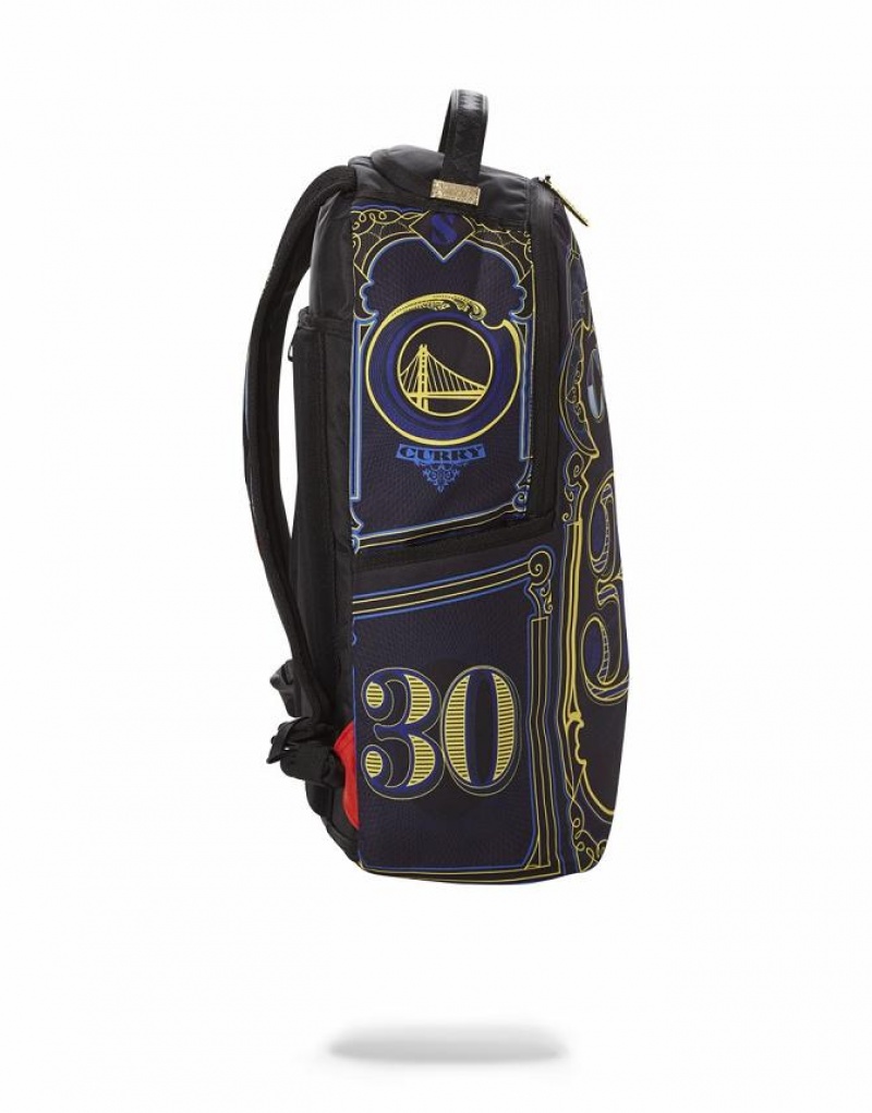 Blue Men's Sprayground Nba Curry Money Backpacks | CZWB83609