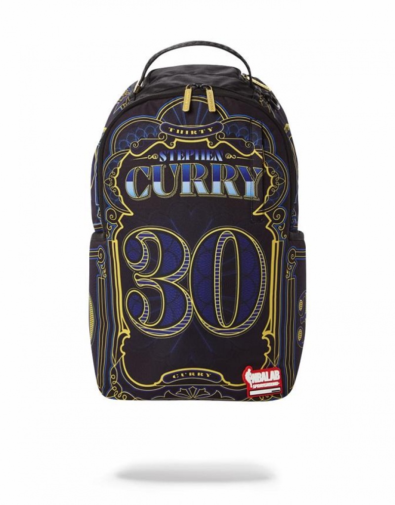 Blue Men\'s Sprayground Nba Curry Money Backpacks | CZWB83609