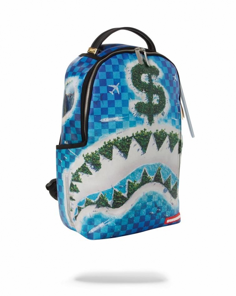 Blue Men's Sprayground Shark Island Backpacks | WCPM71453