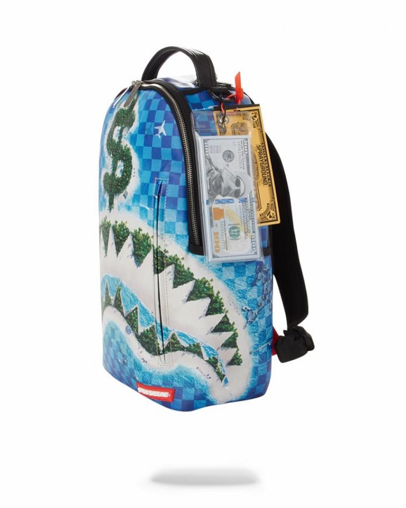 Blue Men's Sprayground Shark Island Backpacks | WCPM71453