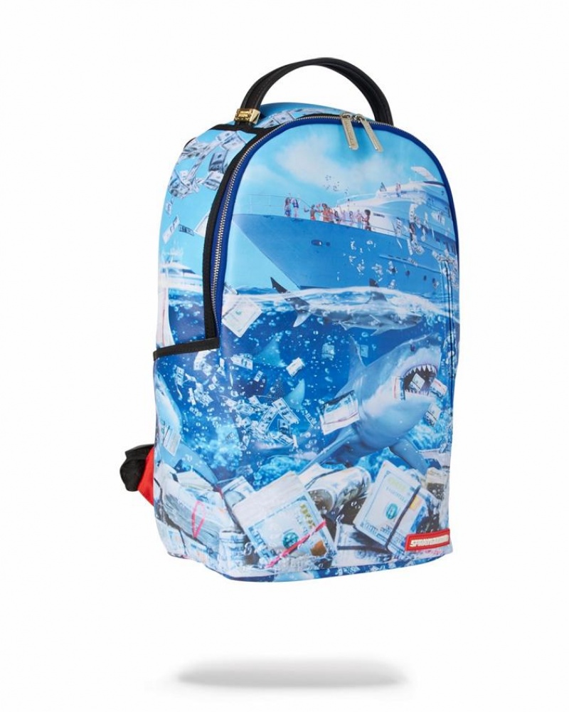 Blue Men's Sprayground The Shark Party Backpacks | SLPA74318