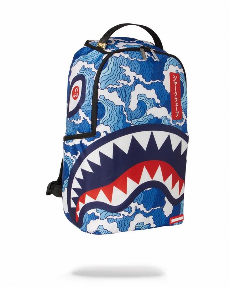 Blue Men's Sprayground The Shark Wave Backpacks | ACUD71809