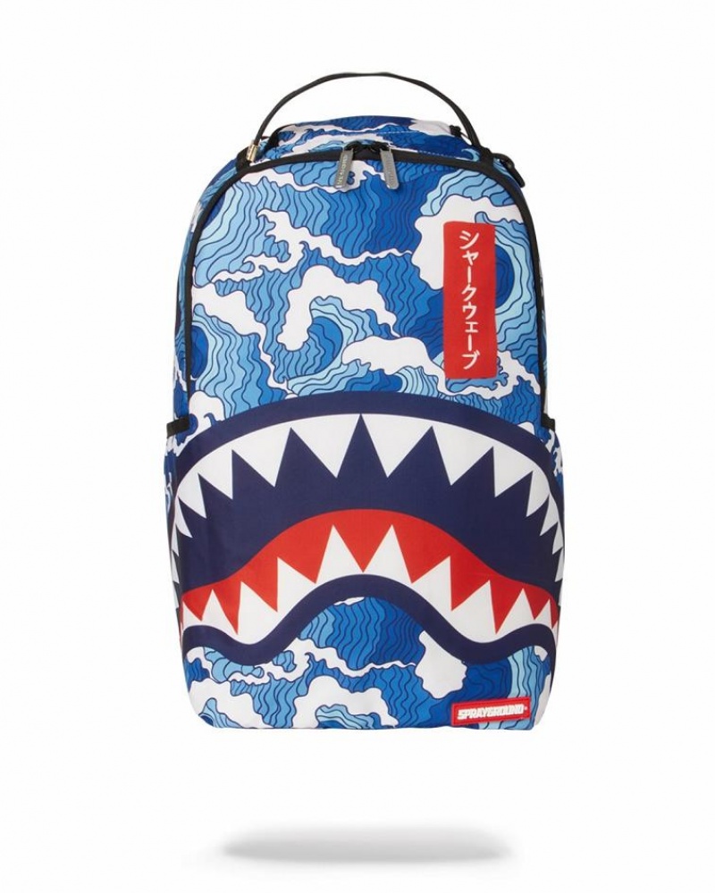 Blue Men\'s Sprayground The Shark Wave Backpacks | ACUD71809