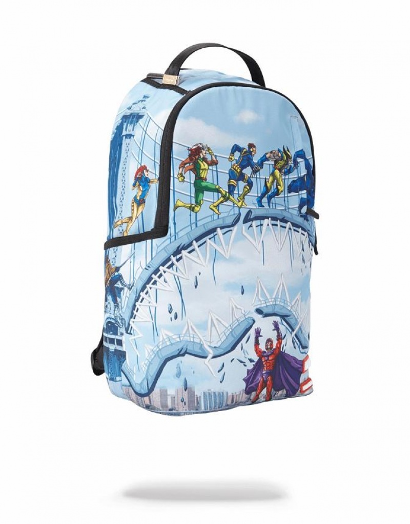 Blue Men's Sprayground X-men On A Mission Shark Backpacks | RZMS70451