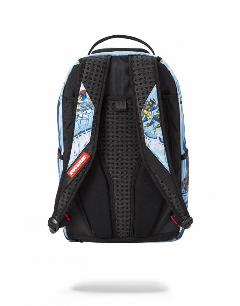 Blue Men's Sprayground X-men On A Mission Shark Backpacks | RZMS70451