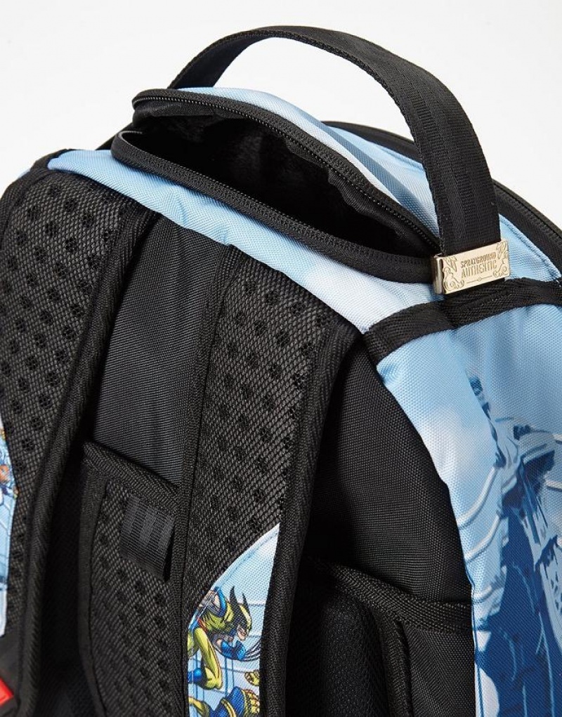 Blue Men's Sprayground X-men On A Mission Shark Backpacks | RZMS70451