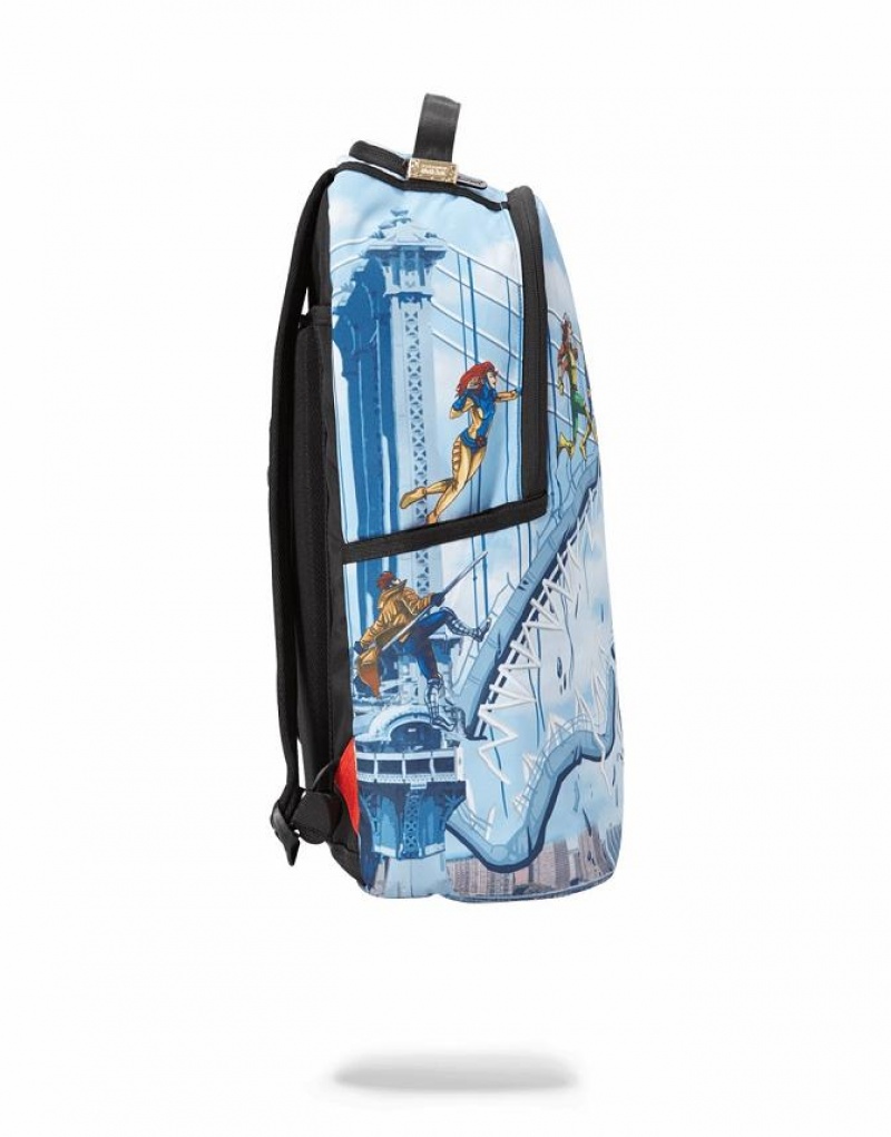 Blue Men's Sprayground X-men On A Mission Shark Backpacks | RZMS70451