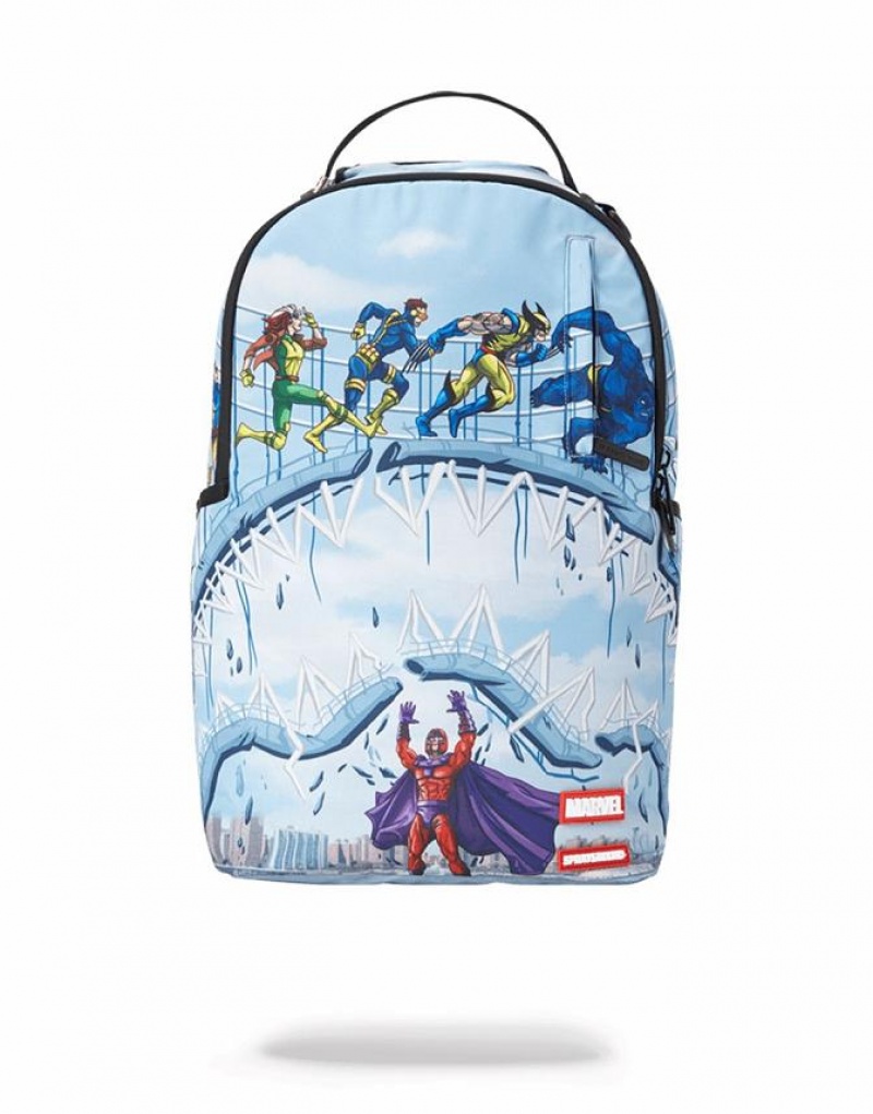 Blue Men\'s Sprayground X-men On A Mission Shark Backpacks | RZMS70451