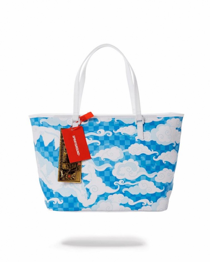 Blue White Women's Sprayground Skyborne Tote Bags | NKIF32415