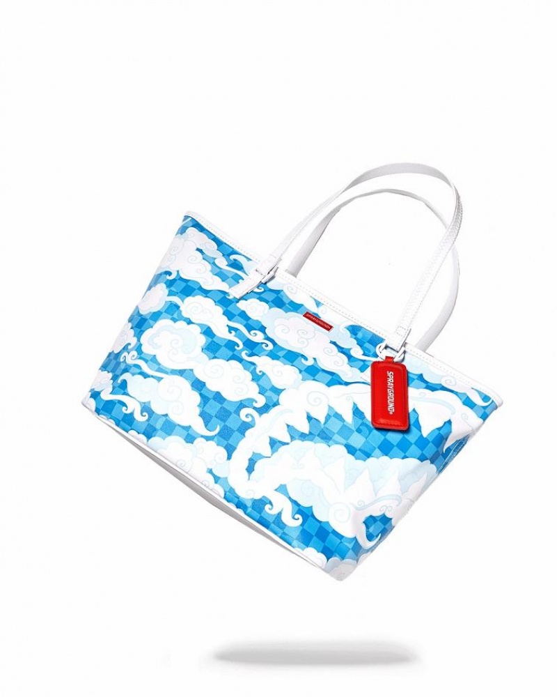 Blue White Women's Sprayground Skyborne Tote Bags | NKIF32415