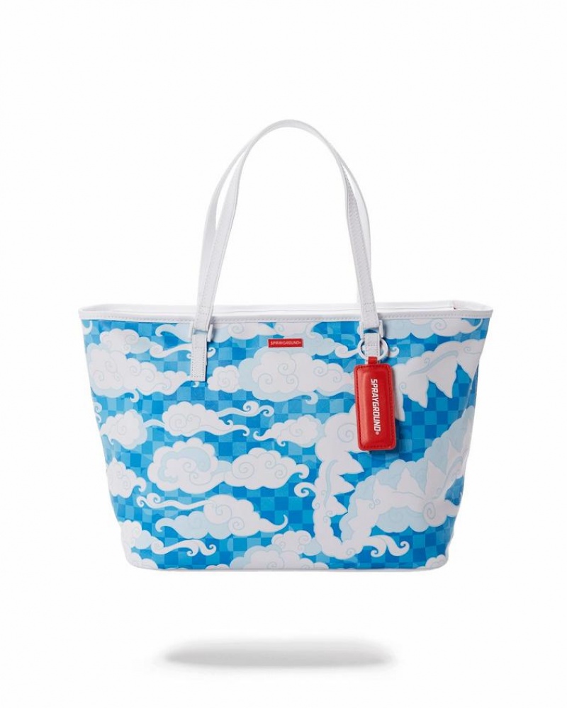 Blue White Women's Sprayground Skyborne Tote Bags | NKIF32415