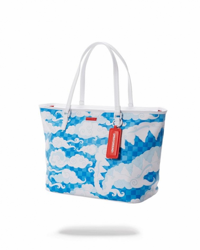 Blue White Women's Sprayground Skyborne Tote Bags | NKIF32415