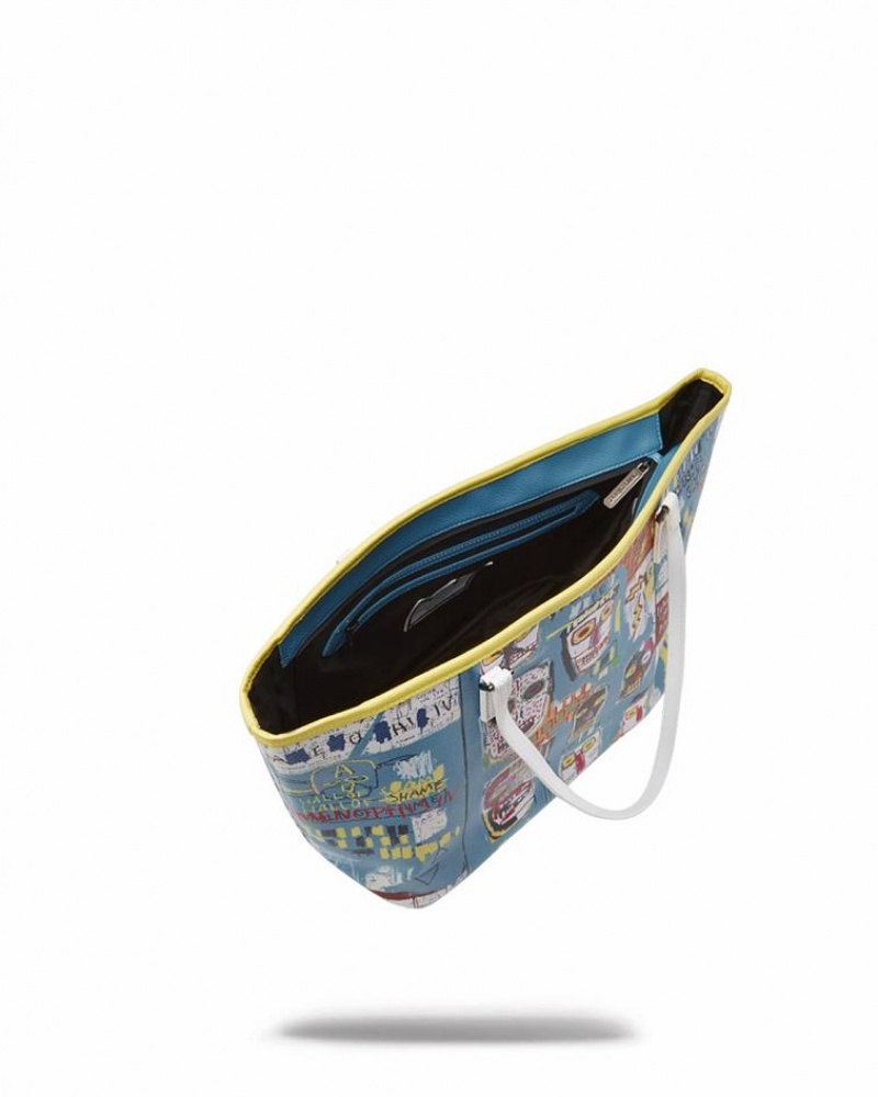 Blue Women's Sprayground Official Basquiat Tote Bags | GPUI38570