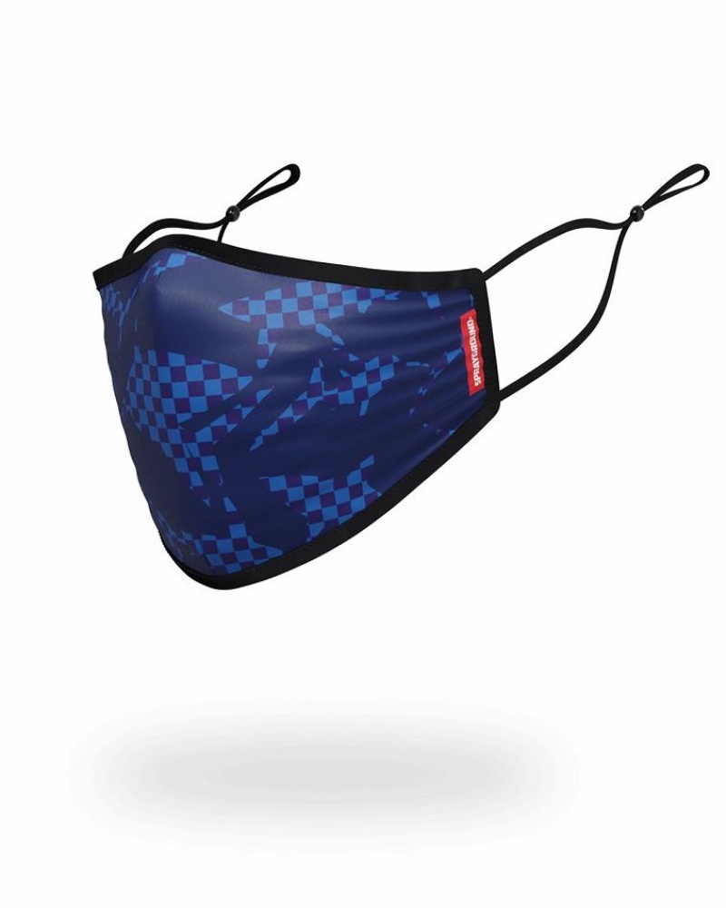 Blue Women's Sprayground Shark Check Face Masks | ZETF30862