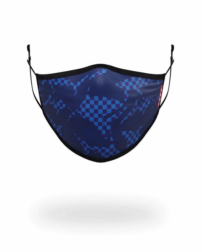 Blue Women\'s Sprayground Shark Check Face Masks | ZETF30862