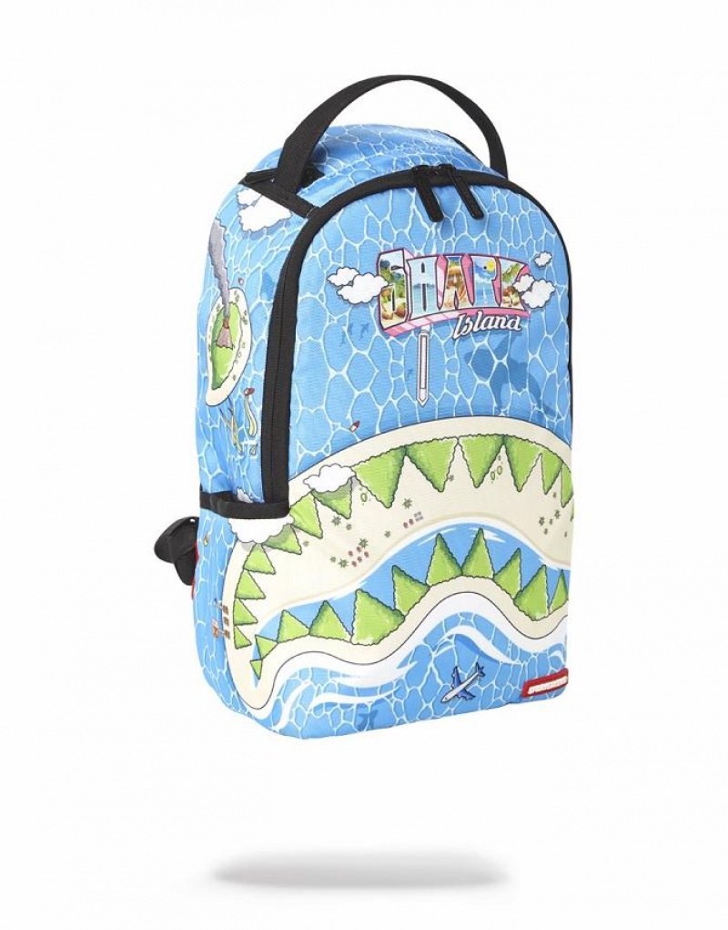 Blue Women's Sprayground Shark Island Mini Backpacks | WLJH94371