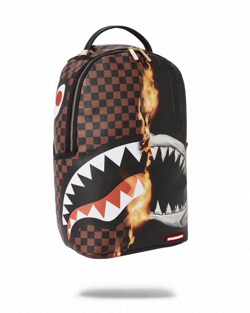 Brown Black Men's Sprayground Sharks In Paris Unstoppable Backpacks | KPWI96124