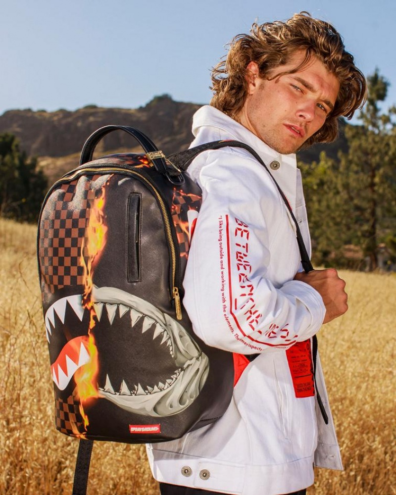 Brown Black Men's Sprayground Sharks In Paris Unstoppable Backpacks | KPWI96124