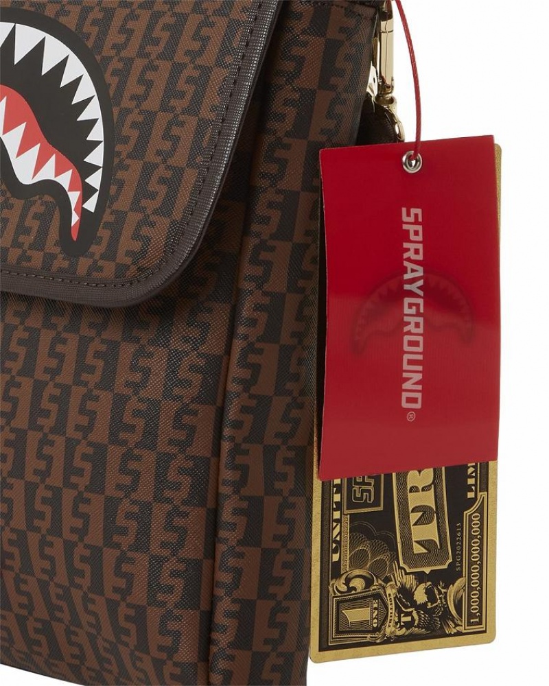 Brown Men's Sprayground Cashin Checks Slings Bag | EILZ89045