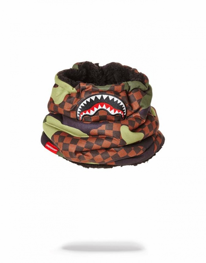 Brown Men\'s Sprayground Checker Camo Neck Warmer | EFIU85094