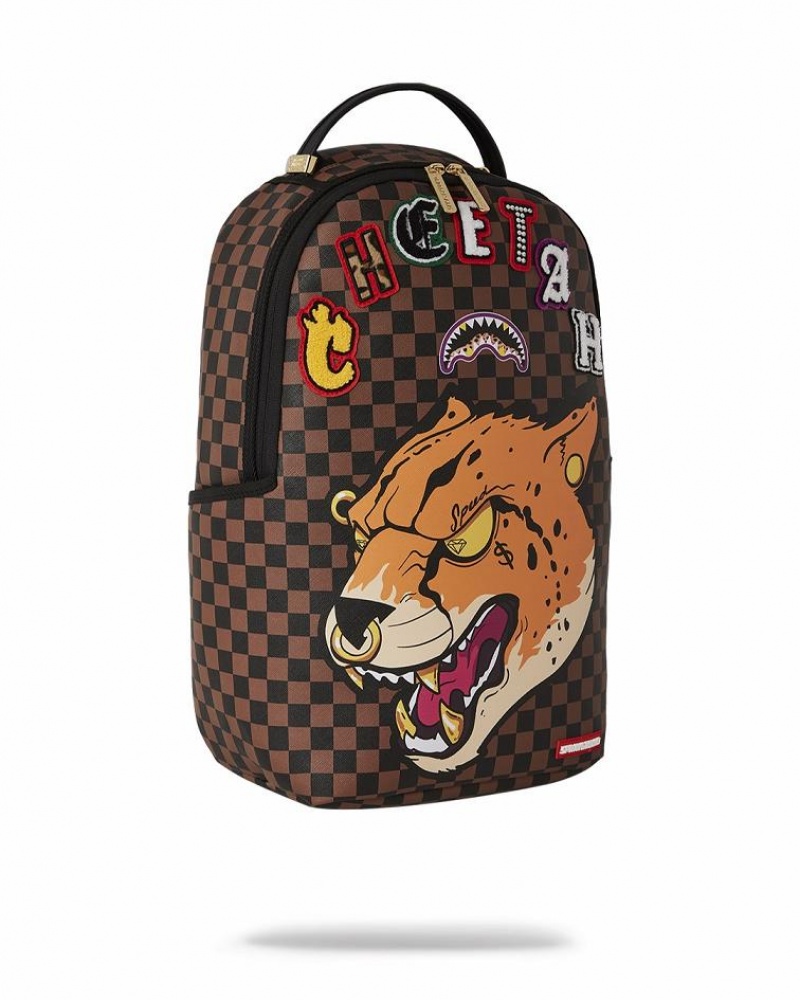 Brown Men's Sprayground Cheetah Speed Shark Backpacks | STXL94657