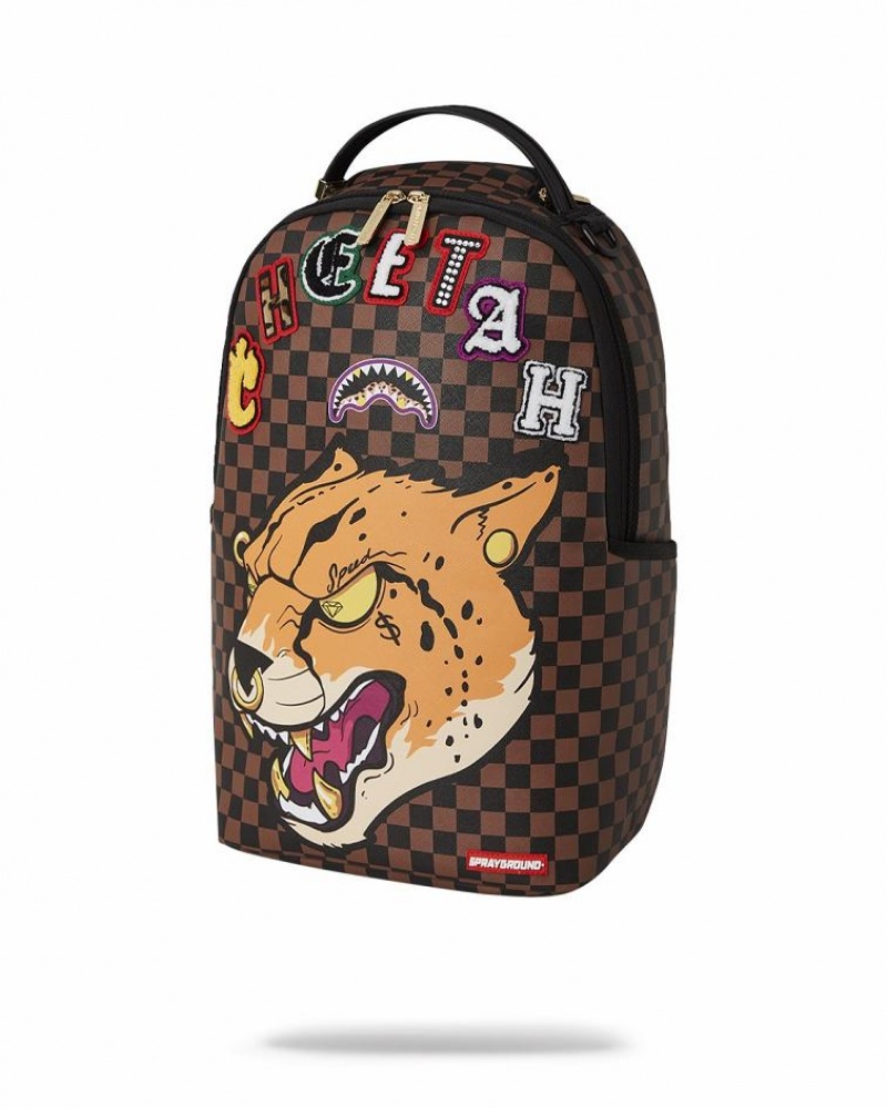 Brown Men's Sprayground Cheetah Speed Shark Backpacks | STXL94657