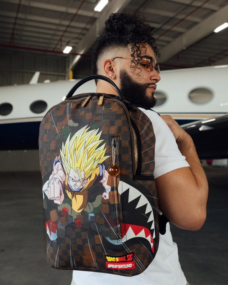 Brown Men's Sprayground Dragon Ball Backpacks | NURK81237