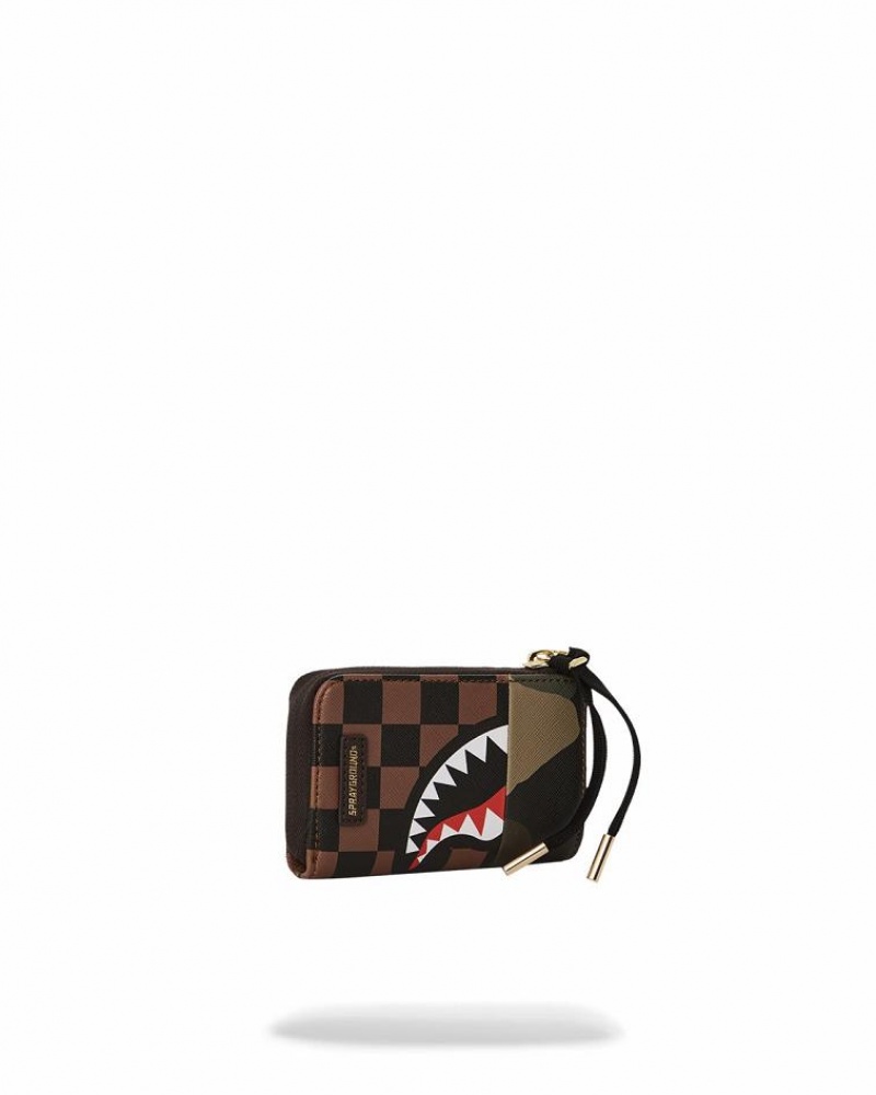 Brown Men's Sprayground Exterior Gold Zip Pocket Sharks In Paris Wallets | CNDK64701