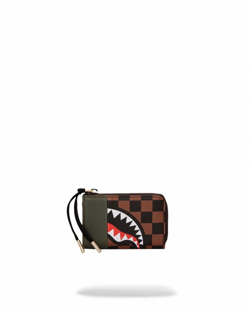 Brown Men's Sprayground Exterior Gold Zip Pocket Sharks In Paris Wallets | CNDK64701