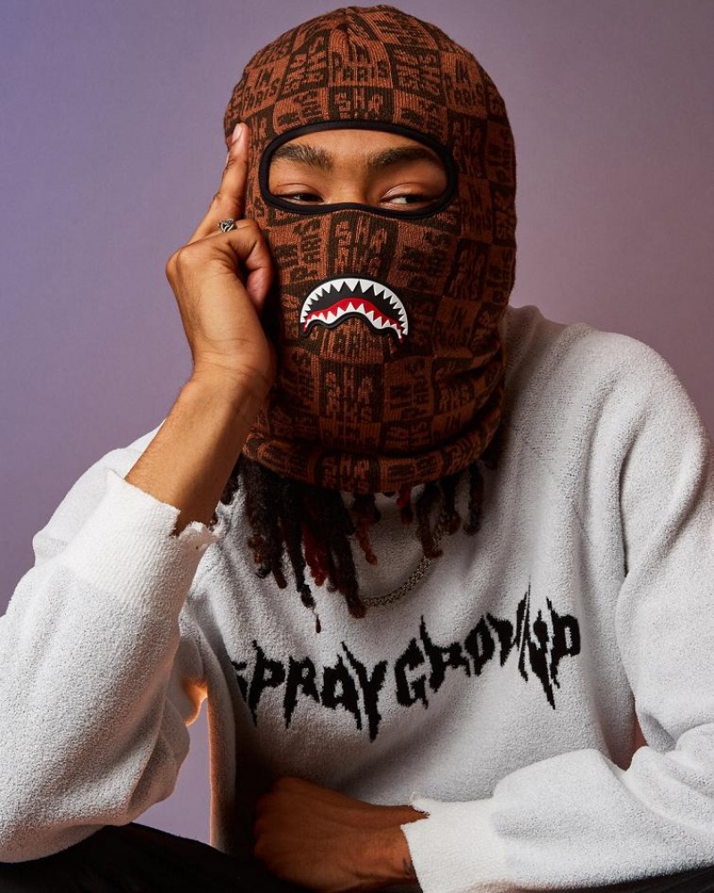 Brown Men's Sprayground Frenzy Shark Ski Mask | ZWCH27930