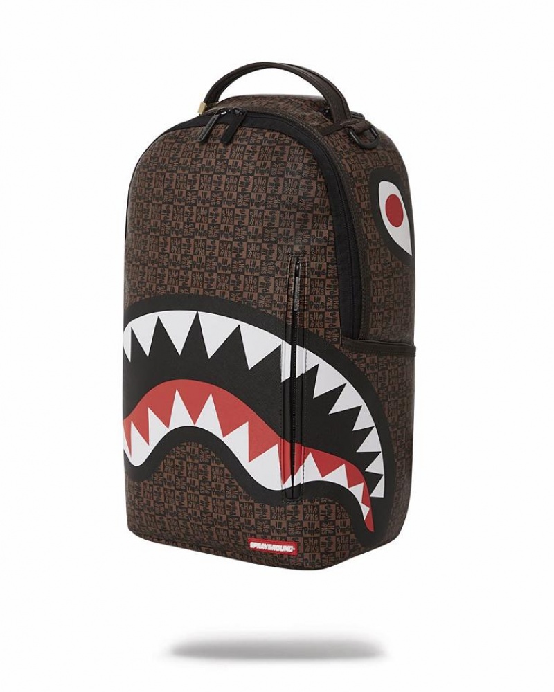 Brown Men's Sprayground Frenzy Sharks Backpacks | NGIF75831